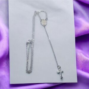 New Silver Rosary Chain Catholic Prayer Necklace Religious Fashion Jewelry
